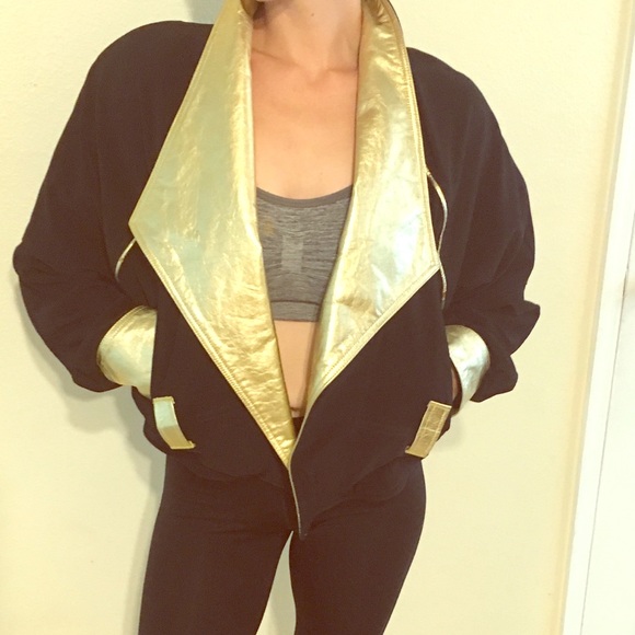 Vintage Jackets & Blazers - Black And Gold Leather Jacket XL